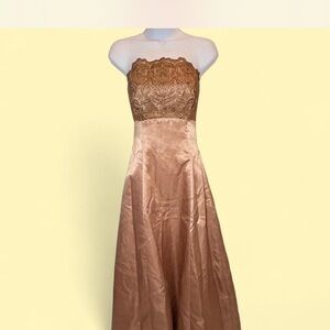 Free People Strapless Lace Bodice Gown in Bronze